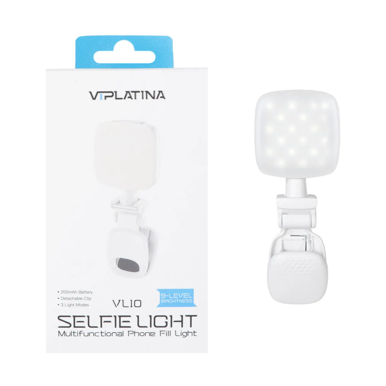 چراغ سلفی شارژی وی آی پلاتینا مدل VL10 | نور سه‌حالته + گیره + شارژ USB