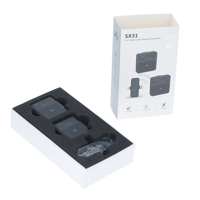میکروفن یقه‌ای بی‌سیم مدل SX31 Dual 3in1 Multi-Function