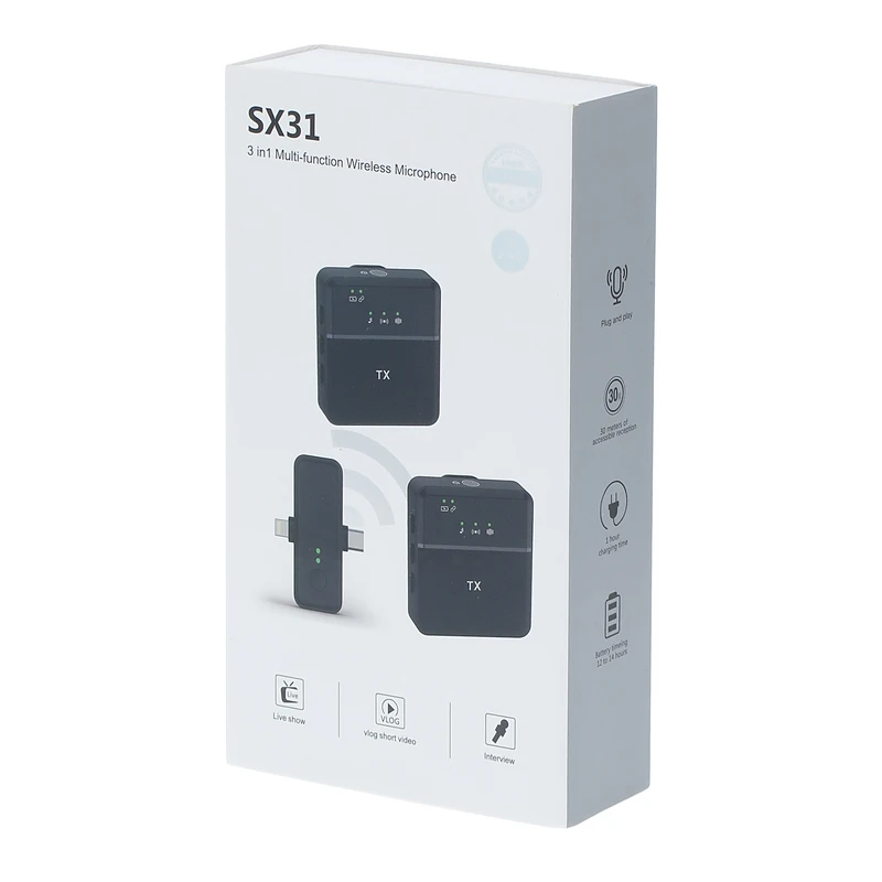 میکروفن یقه‌ای بی‌سیم مدل SX31 Dual 3in1 Multi-Function