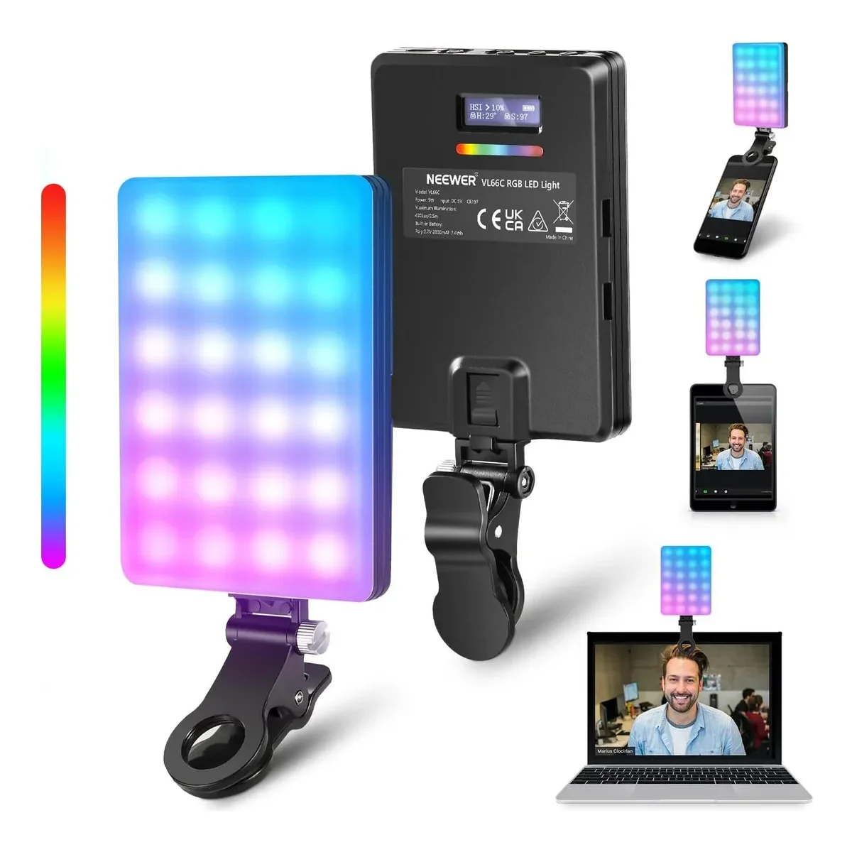 چراغ نورپردازی سلفی AY-82  المان LED RGB با شارژ USB-C