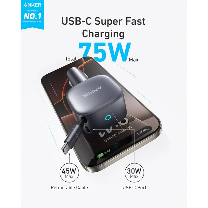 شارژر فندکی انکر Anker USB-C Car 75W Compact 2-Port مدل A2738