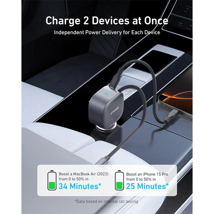 شارژر فندکی انکر Anker USB-C Car 75W Compact 2-Port مدل A2738