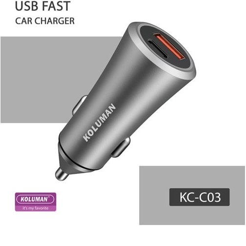 شارژر فندکی کلومن مدل KC-C03 به همراه کابل MicroUSB و TYPE-C