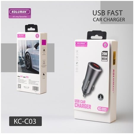شارژر فندکی کلومن مدل KC-C03 به همراه کابل MicroUSB و TYPE-C