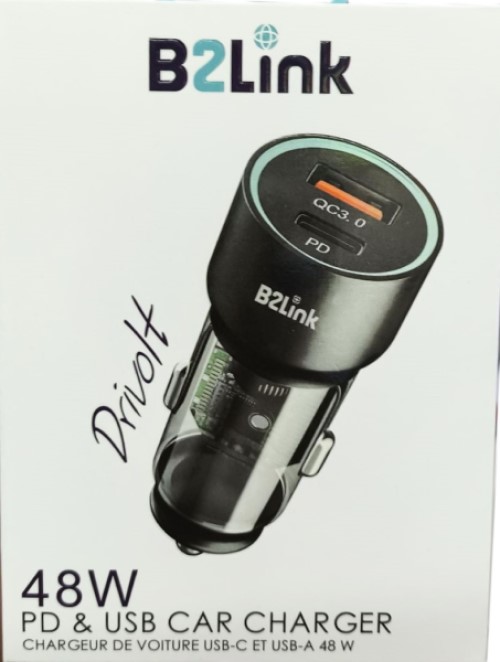 شارژر دو پورت خودرو B2Link 48W (PD, QC3.0)