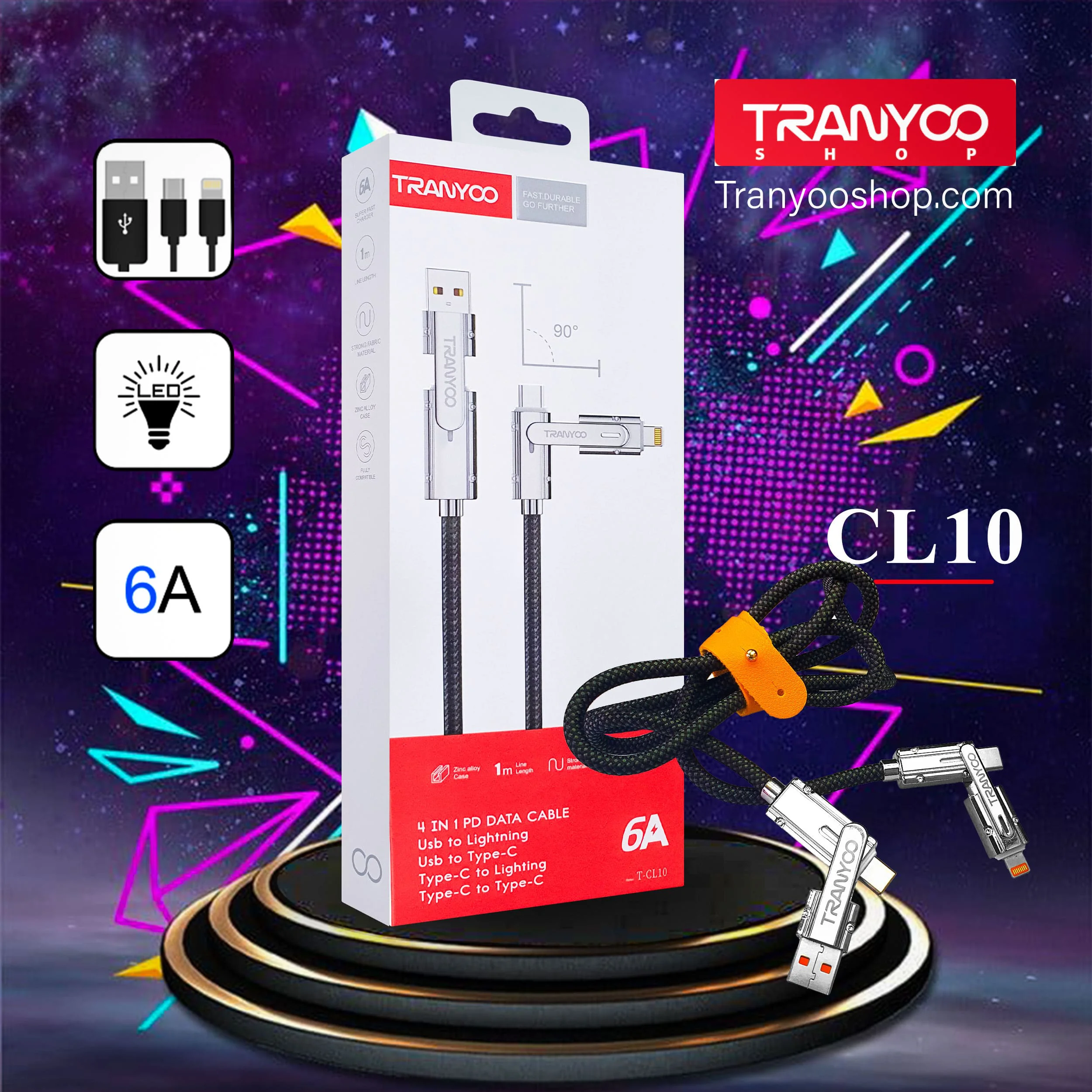 کابل شارژ فست چند کاره Tranyoo مدل CL10